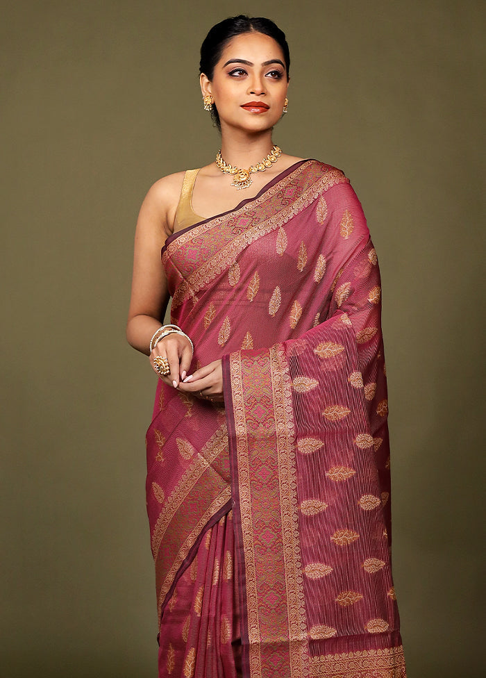 Purple Kota Cotton Saree With Blouse Piece