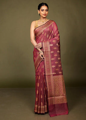 Purple Kota Cotton Saree With Blouse Piece