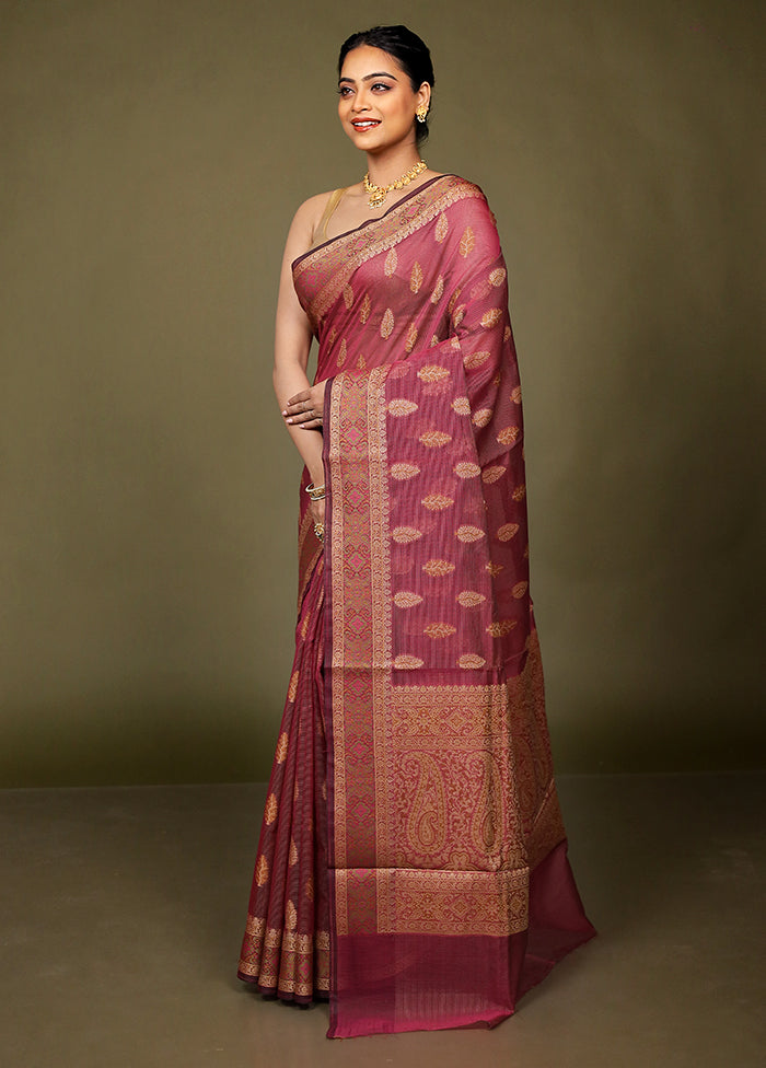 Purple Kota Cotton Saree With Blouse Piece