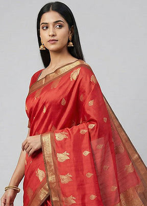 Red Handloom Kanchipuram Pure Silk Saree With Blouse Piece