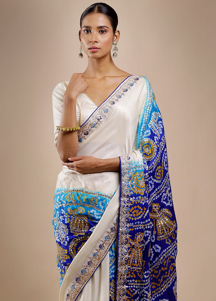 White Bandhej Pure Silk Saree Without Blouse Piece