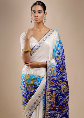 White Bandhej Pure Silk Saree Without Blouse Piece