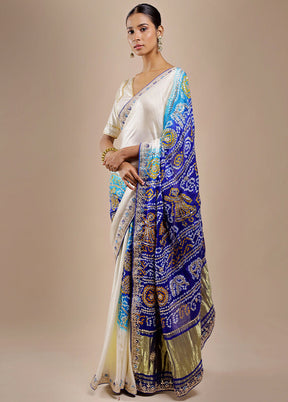 White Bandhej Pure Silk Saree Without Blouse Piece