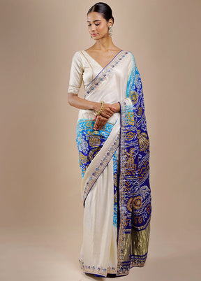 White Bandhej Pure Silk Saree Without Blouse Piece
