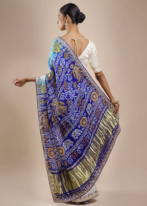 White Bandhej Pure Silk Saree Without Blouse Piece