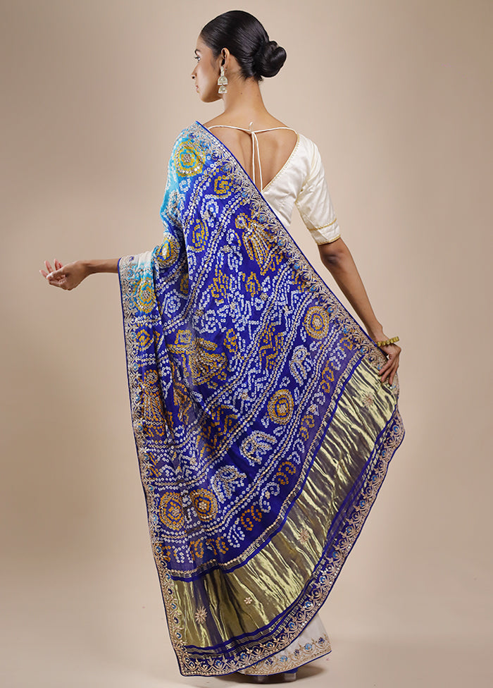 White Bandhej Pure Silk Saree Without Blouse Piece