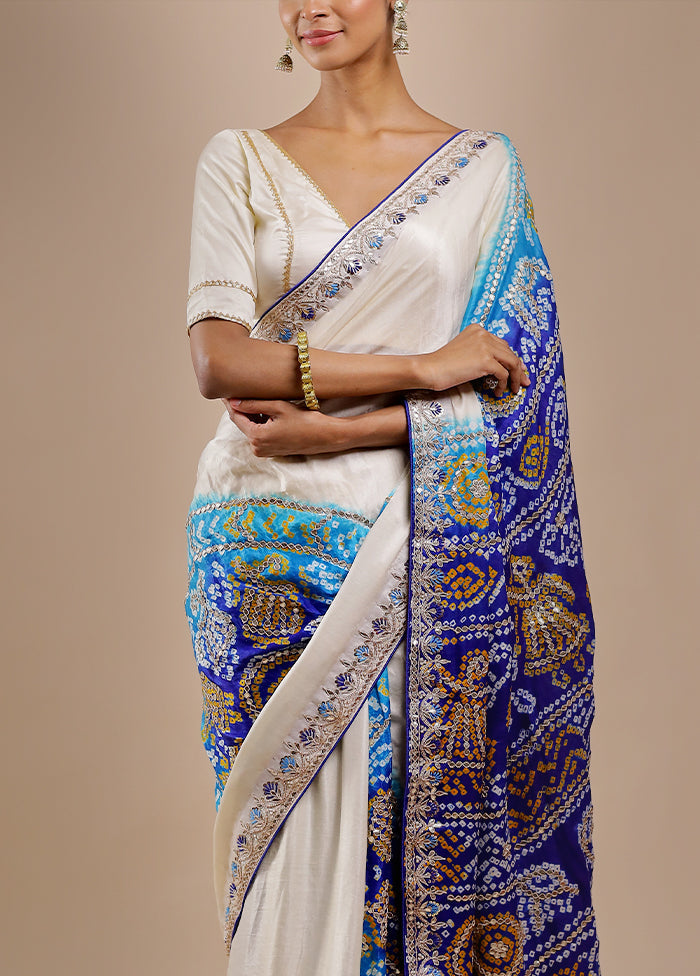 White Bandhej Pure Silk Saree Without Blouse Piece