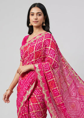 Pink Bandhej Silk  Saree With Blouse Piece