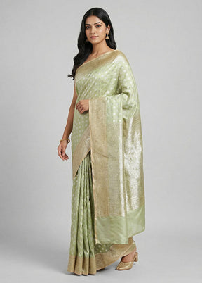 Green Banarasi Silk Saree With Blouse Piece