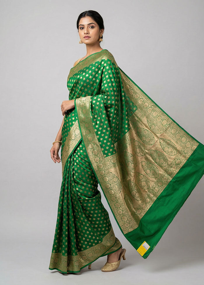 Green Banarasi Silk Saree With Blouse Piece