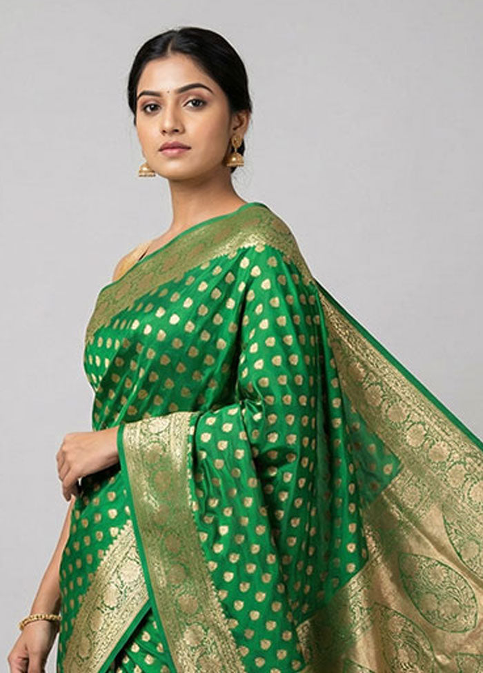 Green Banarasi Silk Saree With Blouse Piece