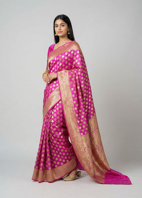 Pink Banarasi Silk Saree With Blouse Piece
