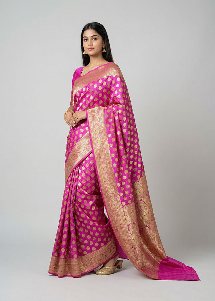 Pink Banarasi Silk Saree With Blouse Piece