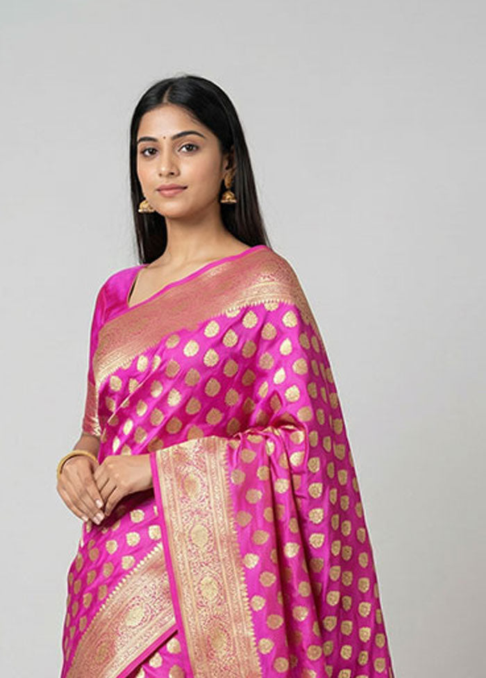 Pink Banarasi Silk Saree With Blouse Piece