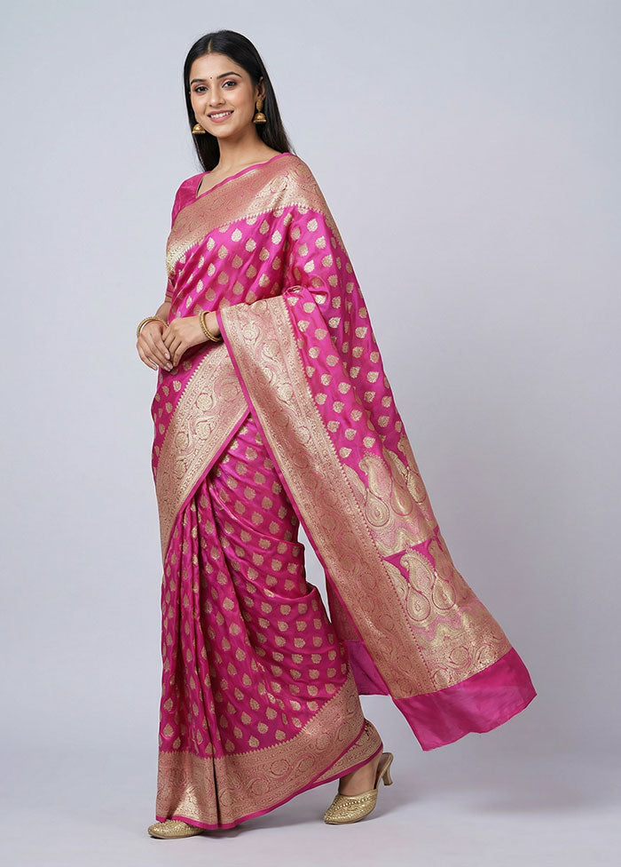 Pink Banarasi Silk Saree With Blouse Piece