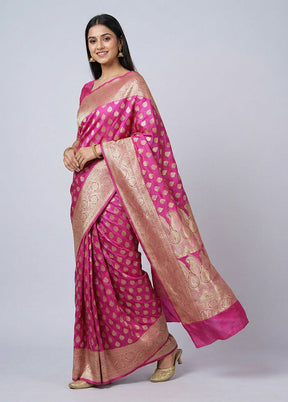 Pink Banarasi Silk Saree With Blouse Piece