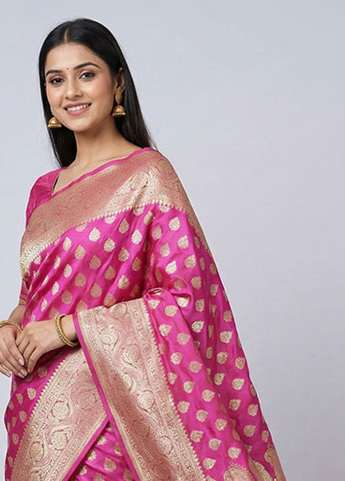 Pink Banarasi Silk Saree With Blouse Piece