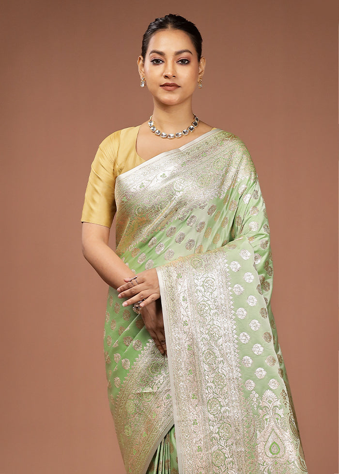 Green Banarasi Silk Saree With Blouse Piece