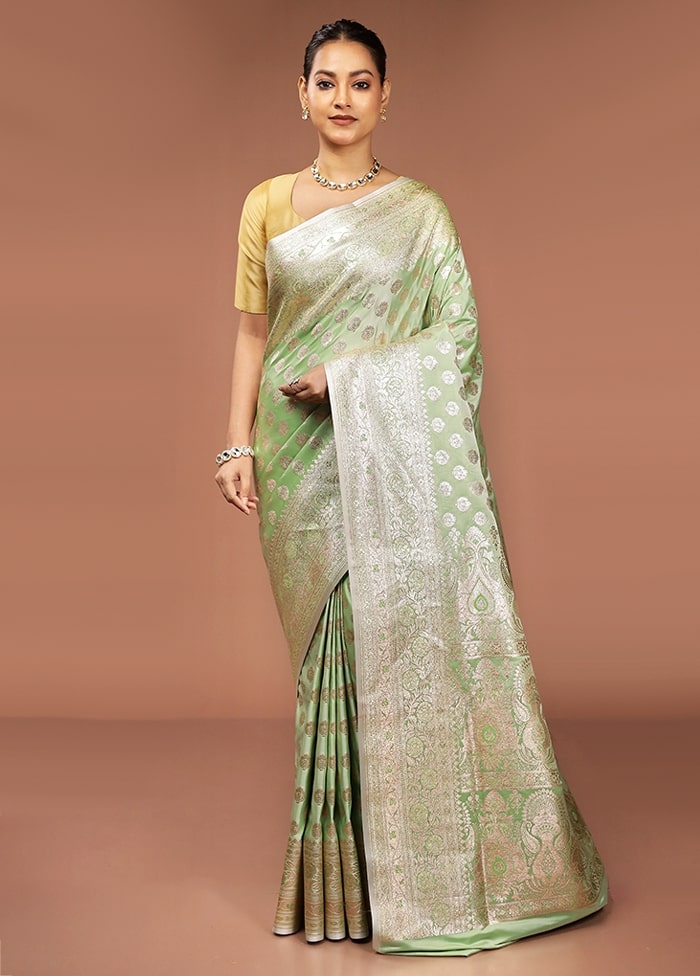 Green Banarasi Silk Saree With Blouse Piece