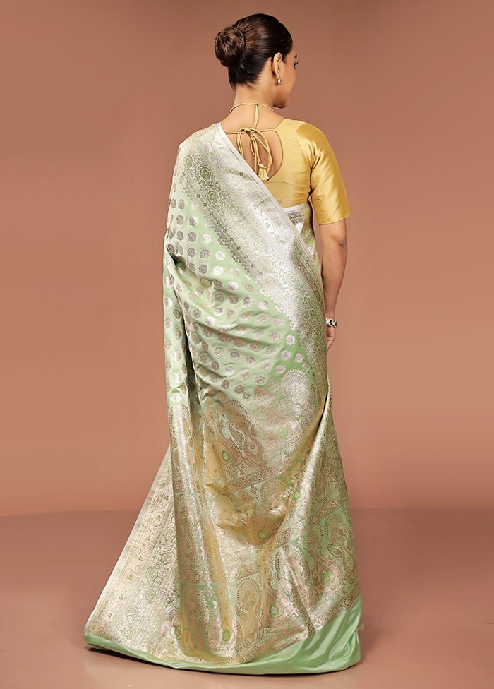 Green Banarasi Silk Saree With Blouse Piece