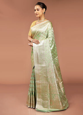 Green Banarasi Silk Saree With Blouse Piece