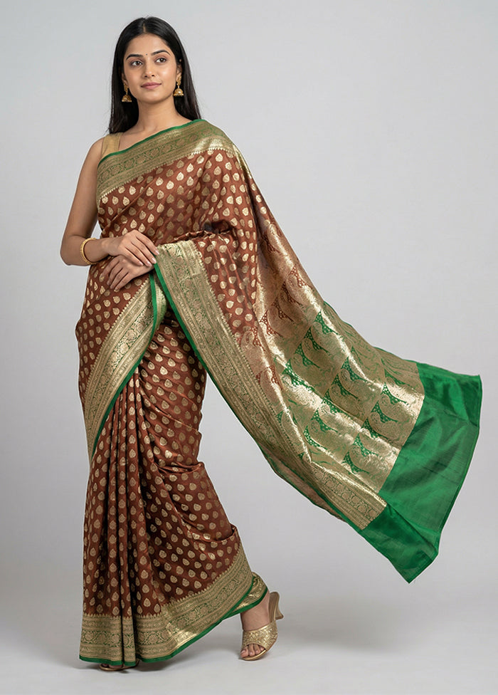 Rust Banarasi Silk Saree With Blouse Piece