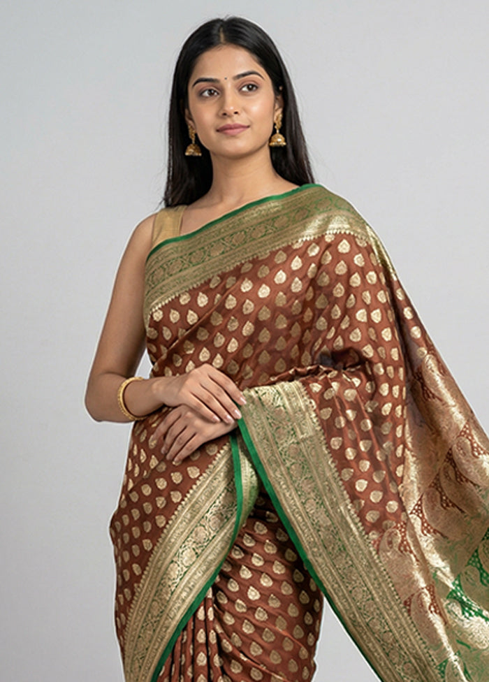 Rust Banarasi Silk Saree With Blouse Piece