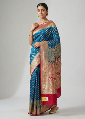 Blue Banarasi Silk Saree With Blouse Piece