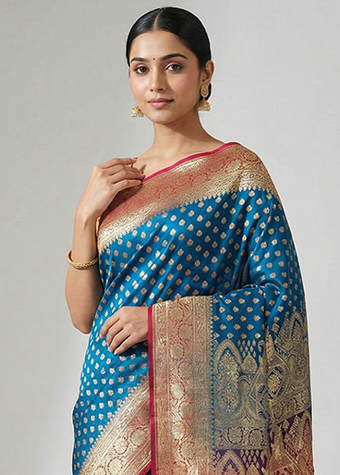 Blue Banarasi Silk Saree With Blouse Piece