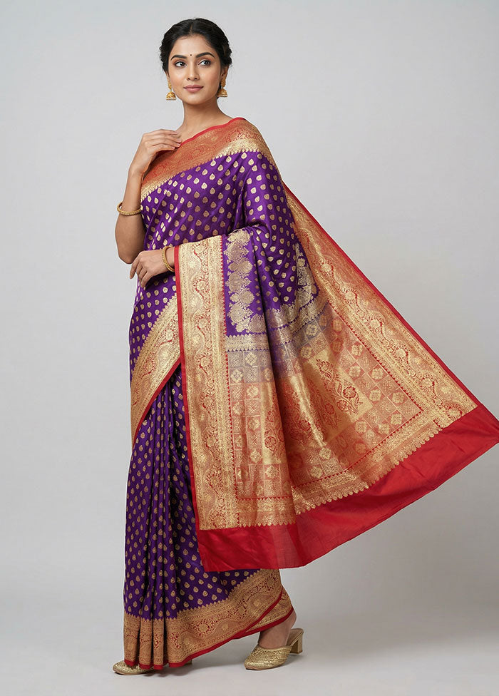 Purple Banarasi Silk Saree With Blouse Piece