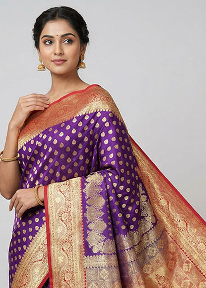 Purple Banarasi Silk Saree With Blouse Piece