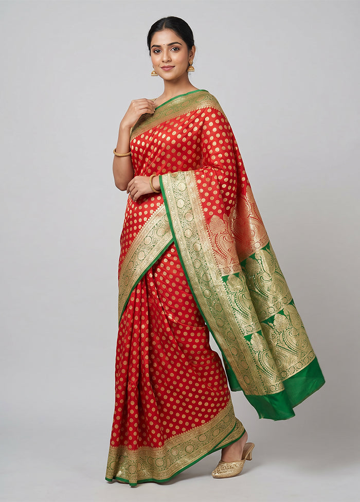 Red Banarasi Silk Saree With Blouse Piece
