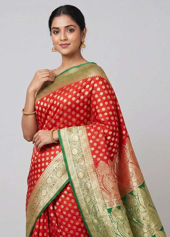Red Banarasi Silk Saree With Blouse Piece