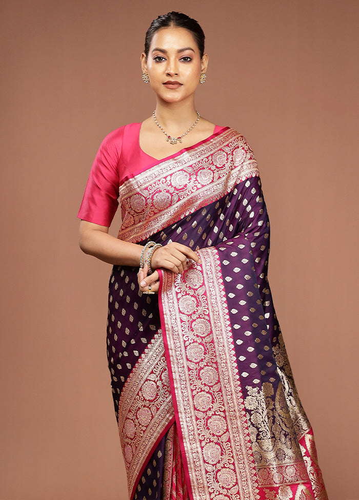 Purple Banarasi Silk Saree With Blouse Piece