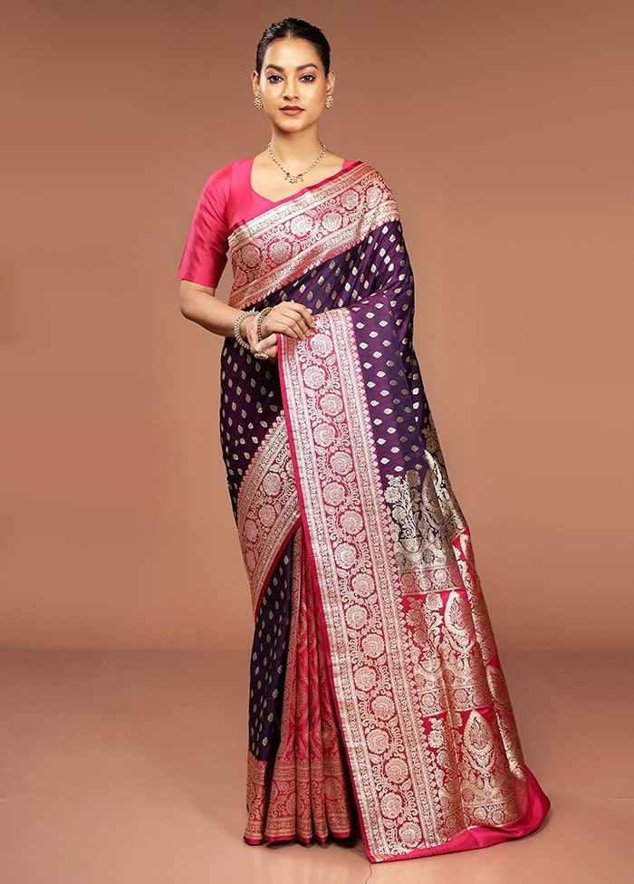 Purple Banarasi Silk Saree With Blouse Piece