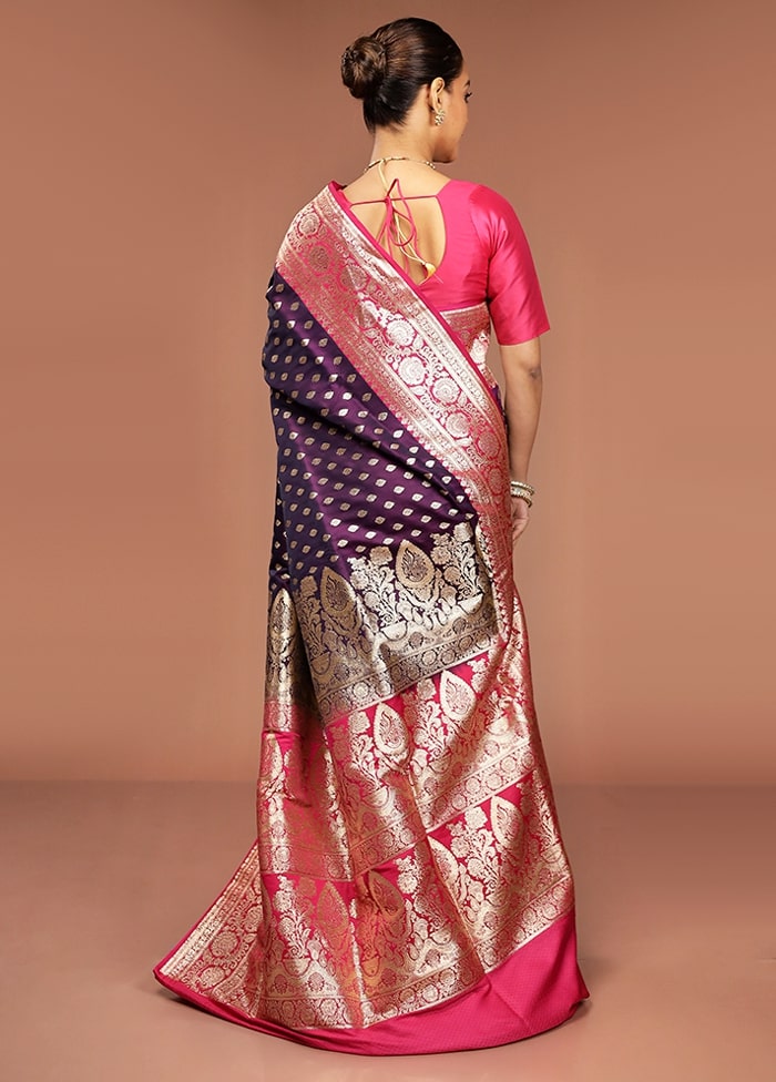 Purple Banarasi Silk Saree With Blouse Piece