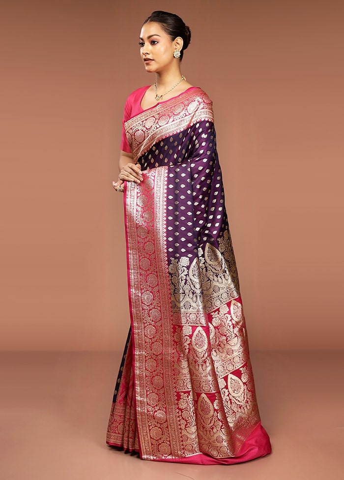 Purple Banarasi Silk Saree With Blouse Piece
