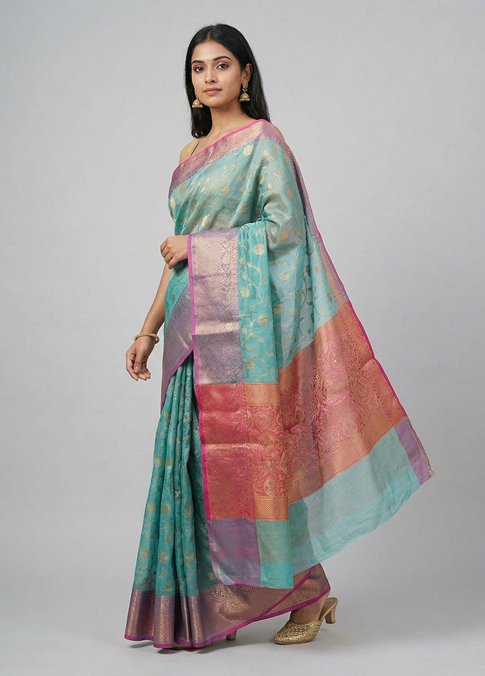 Blue Kora Silk Saree With Blouse Piece