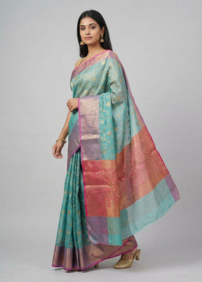 Blue Kora Silk Saree With Blouse Piece