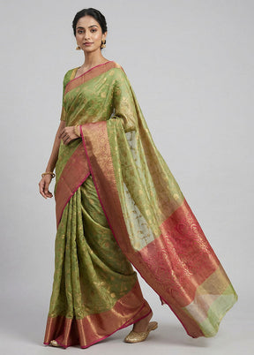 Green Kora Silk Saree With Blouse Piece