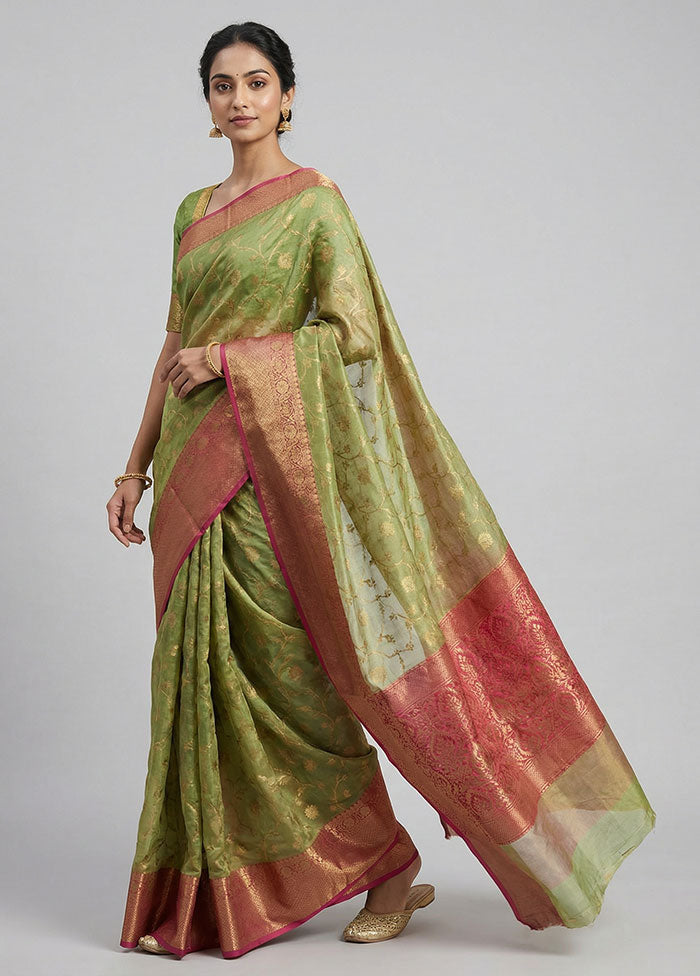 Green Kora Silk Saree With Blouse Piece