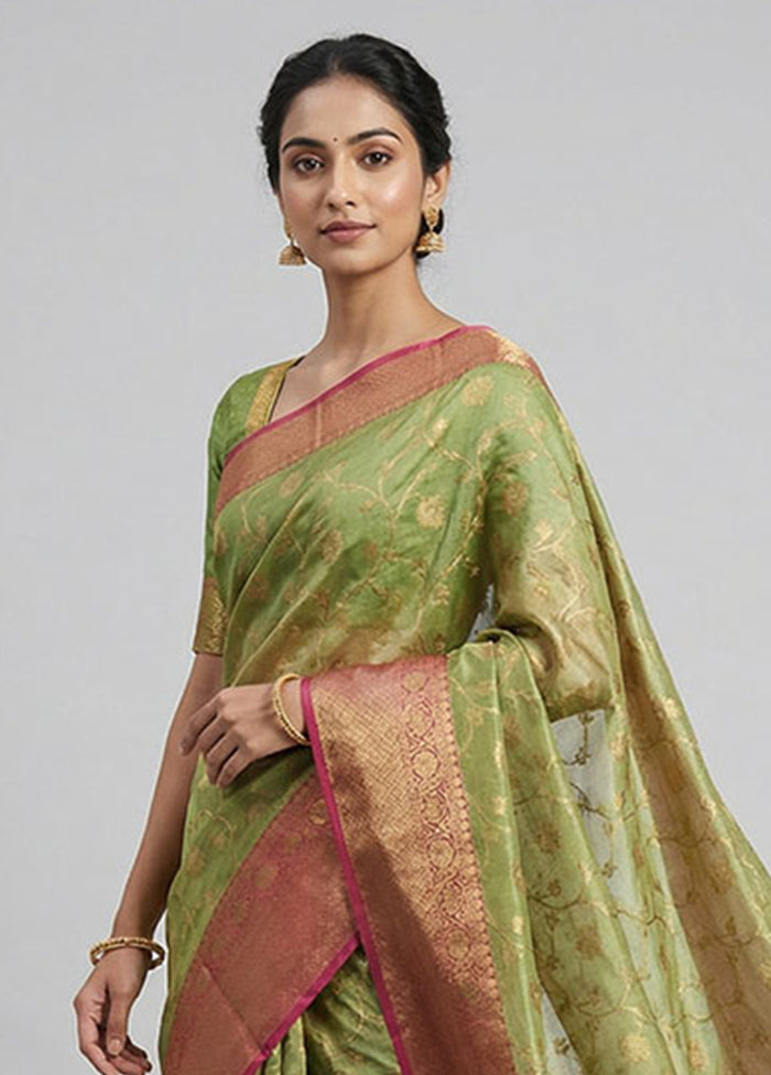 Green Kora Silk Saree With Blouse Piece