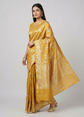 Yellow Handloom Katan Pure Silk Saree With Blouse Piece