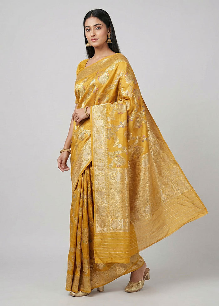 Yellow Handloom Katan Pure Silk Saree With Blouse Piece