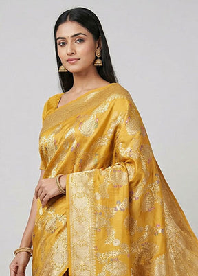 Yellow Handloom Katan Pure Silk Saree With Blouse Piece