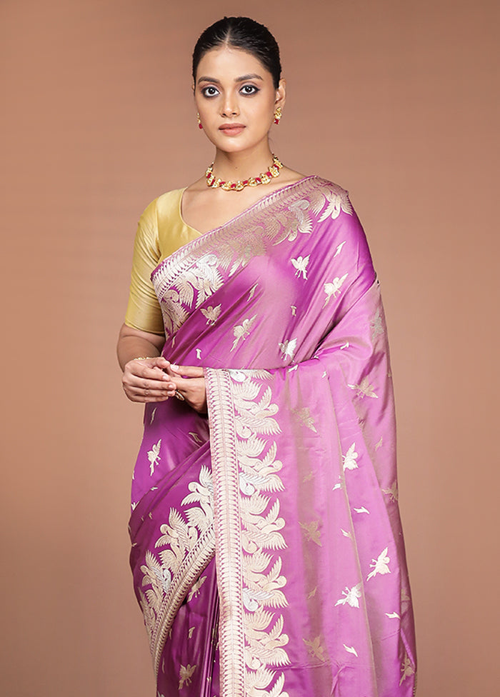 Purple Handloom Katan Pure Silk Saree With Blouse Piece