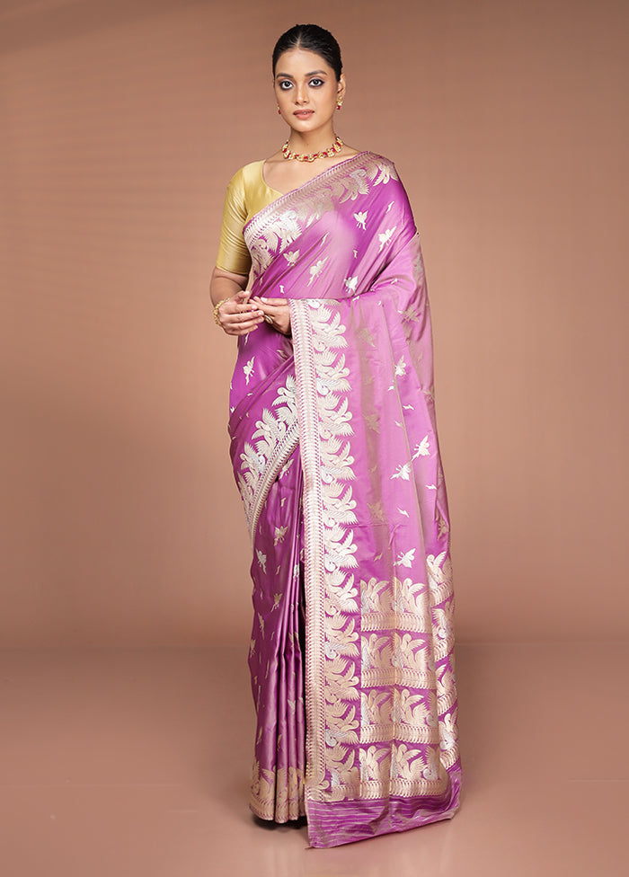 Purple Handloom Katan Pure Silk Saree With Blouse Piece