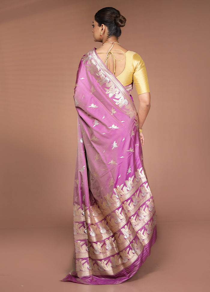 Purple Handloom Katan Pure Silk Saree With Blouse Piece