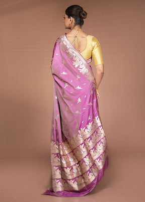 Purple Handloom Katan Pure Silk Saree With Blouse Piece