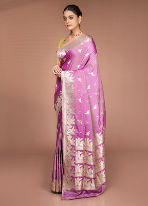 Purple Handloom Katan Pure Silk Saree With Blouse Piece